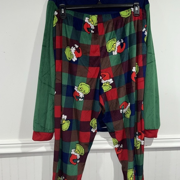 Grinch Pajamas NEW soft plush xxl polyester plaid Blue Green cozy winter set - Picture 5 of 5